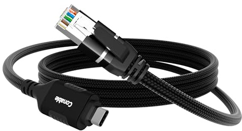 USB C to Ethernet Cable 1 FT, Type C to RJ45 Network Internet LAN Adapter, Gigabit, Braided, Directly Connected, Thunderbolt 4/3 Compatible with MacBook Air/Pro, XPS, iPhone 15 Series, Galaxy S24