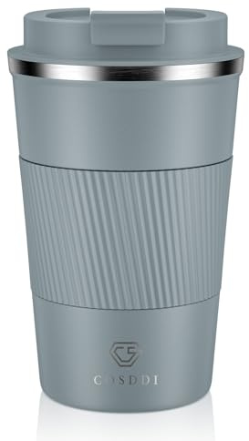 CS COSDDI Thermobecher- Isolierbecher, Edelstahl Travel Mug, 13oz/380ml Vakuum auslaufsicher Reisebecher mit Deckel, Autobecher, doppelwandig isoliert für Kaffee, Wasser und Tee, Kaffee-to-go Becher