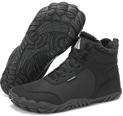 Mishansha Barefoot Botas Invierno Hombre Mujer Zapatos de Invierno Cálidas Cómodas Botas de Nieve Antideslizantes Flexibles Botines Descalzos con Forrados Caliente, Negro Tinta 44EU