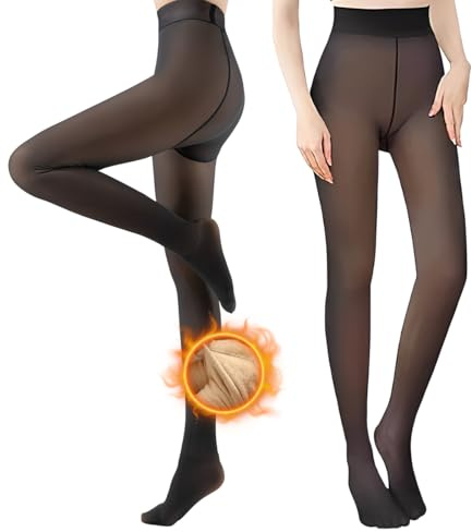 BDLLMDES fleecefodrade tights för kvinnor, varma falska tunna strumpbyxor leggings tjocka genomskinliga termiska strumpor, Svart, L-XL, 220g, for 32℉-59℉