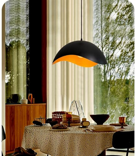 YNDD Vintage Hängelampe Esstisch, Schwarz Gold Hängeleuchte Ø29cm, E27 Retro Esstischlampe, Metall Dome Industrielampe Pendelleuchte, Hängend Schlafzimmerlampe für Esszimmer, Küche Bar