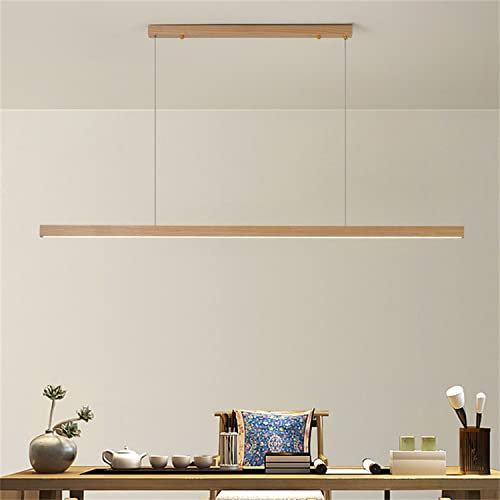 UIOPPOI Suspension linéaire en Bois, lumières d'îlot de lumière de Salle à Manger, plafonnier LED Moderne à intensité Variable, pour Salle à Manger, Cuisine, îlot, Salon, Bar, Bois, 150 cm