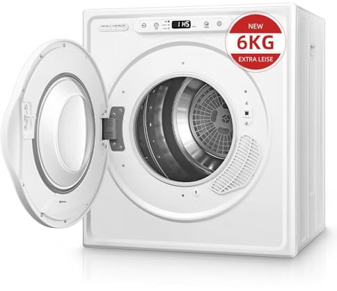 6KG Vented Tumble Dryer, FOHERE 1500W Compact Smart Tumble Dryer, Stop Immediately when Clothes are Dry, LCD Display, with Child Lock, Crease Guard, for Apartment, Home, Dorm, RVs, White