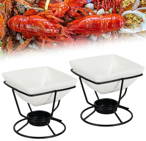2 Pcs Butter Warmers for Seafood,Ceramic Butter Warmers for Chocolate or Cheese,Fondue- Dishwasher Safe,Oven Safe,Microwave Safe（Square）