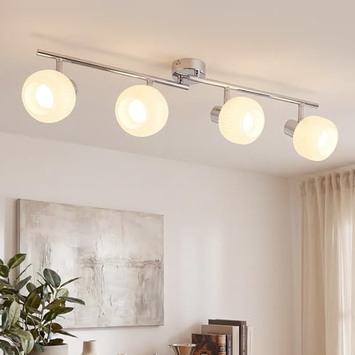 Deboola Deckenstrahler 4 Flammig Deckenleuchte Wohnzimmer - Deckenlampe Weiß Strahler Innen Vintage Glas Deckenspots E14 Morden Design 350°Schwenkbar Spots für Schlafzimmer Flur(Ohne Leuchtmittel)