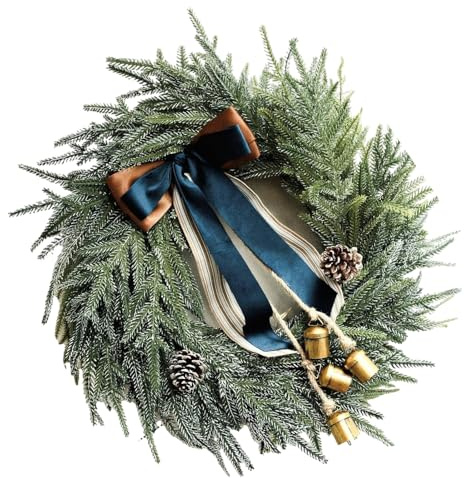 TingHaoO Großer Weihnachtskranz für Haustür, schöner Weihnachtskranz mit Schleife und Glocken für Zuhause oder Schaufensterdekoration