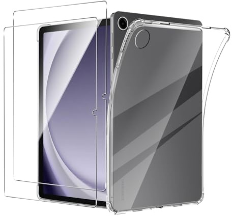 Case for Samsung Galaxy Tab A9 +/Galaxy Tab A9 Plus Clear Case + 2 Pieces Screen Protector,Shockproof Anti Scratch Ultra Slim Soft TPU Silicone Tablet Crystal Transparent Protective Case,Transparent