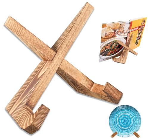 Soporte de Madera para Libros, Color de Los Troncos Soporte para Libros de Cocina, Estilo Retro Soporte para Libros, Atril Madera para Libro de Cocin, Adecuado para Colocar Recetas