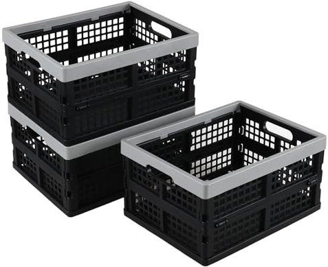 Haodehen Collapsible Storage Crates, Folding Stackable Grocery Bins