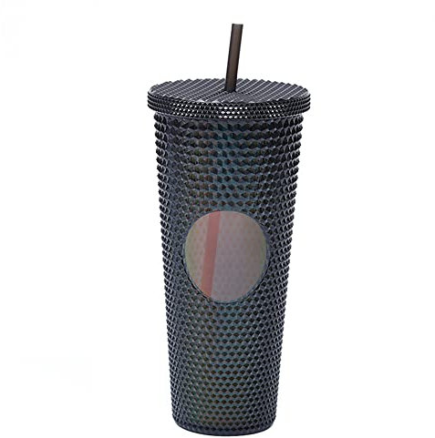 TFixol Grand gobelet à eau en plastique mat réutilisable avec large ouverture et couvercle anti-fuite avec paille – Noir transparent – 710 ml