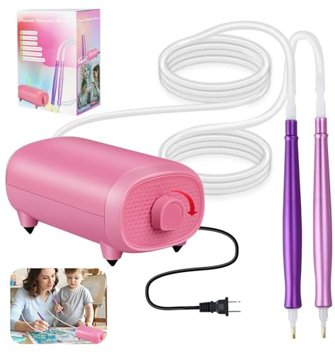 Vacuum Diamond Painting Pen with 2 Pens, Painter Vacuum Diamond Art Pen with Adjustable Suction Power, Diamond Art Pen No Wax Needed with 2 Pens, Quiet and 2 Pens Drawing at the Same Time (Pink)