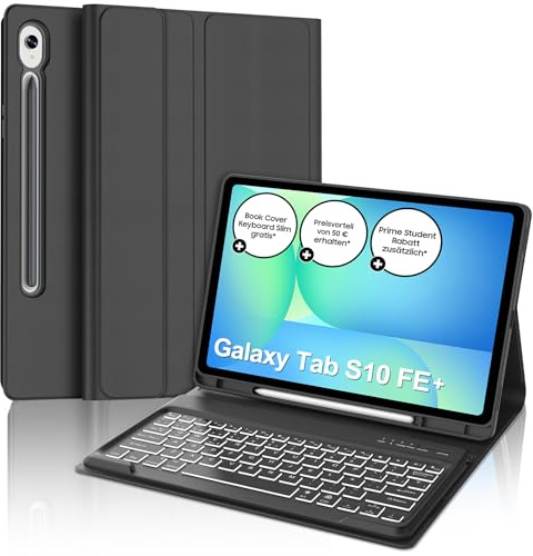 SENGBIRCH Teclado para Samsung Galaxy Tab S10FE Plus 13.1, Funda con Teclado para Samsung S10FE+ 2025, España Ñ Bluetooth Retroiluminado Desmontable Keyboard Galaxy Tab S10fe+ 13.1 Pulgadas, Negro
