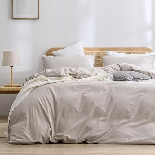 Gezu Bettbezug 240 x 260 cm, Beige, Baumwolle, Leinen, Farbe, Bettwäsche 240 x 260 cm, Öko-TEX zertifiziert, Bettwäsche für Erwachsene, atmungsaktiv, Bettbezug aus Baumwolle mit Reißverschluss und 2
