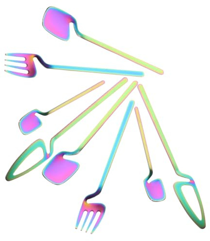 TOPPERFUN 2juegos Cucharas Doradas De Postre De Cubiertos Inoxidable Cucharillas Para Café y Té Ahorra Espacio