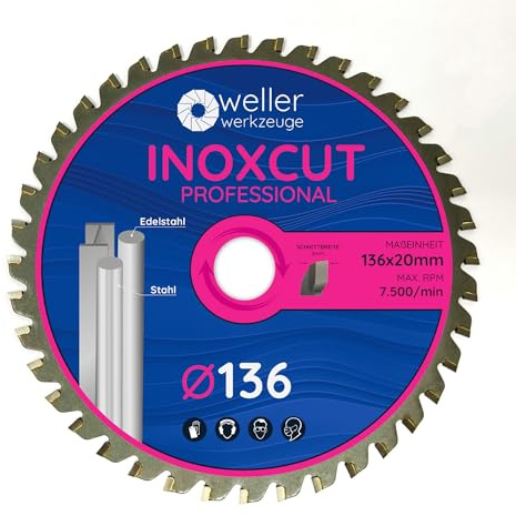 WELLERWERKZEUGE I Profi INOXCUT Sägeblatt 136x20mm Kreissägeblatt Kappsäge für Stahl Edelstahl und NE Metalle