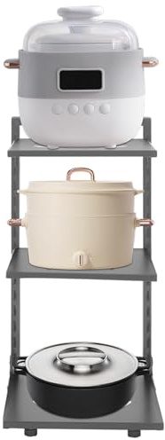 Tyvotrend 3-Tier Pots and Pans Organiser Rack, Adjustable Pan Stand Holder Kitchen Cookware Baking Tray Storage Rack, for Kitchen Countertop, Cabinet Under Sink, 27x23x43cm (Gray)