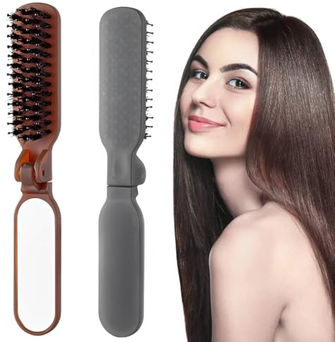 EIHI 2 Pezzi Spazzola da viaggio Spazzola portatile per capelli spazzola per capelli ricci Spazzola per Capelli da Viaggio con Mini Specchio, Pieghevoli Spazzola Pettine per Massaggi Strumenti