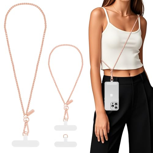 MoKo Handykette Universal, Verstellbar Schlüsselband mit Handschlaufe, Handyband Lanyard für iPhone, Samsung & meisten Smartphones, Handy Umhängeband×1, Handschlaufe×1,Lanyard-Patch×2, Blass Rose Gold