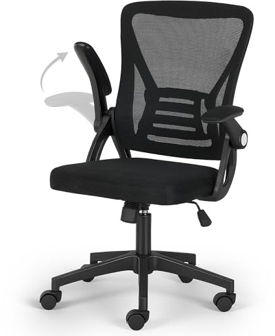 ADOV Silla Ergonómica de Oficina con Reposabrazos Abatibles 90°, Respaldo Lumbar, Altura Ajustable, Asiento Acolchado y Ruedas Giratorias, Silla de Escritorio Cómoda para Casa y Oficina