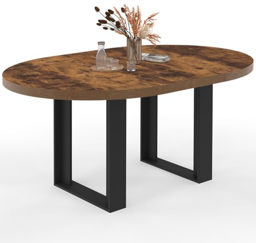 IDMarket - Mesa de comedor redonda extensible PHOENIX 4-6 personas en madera oscura con efecto envejecido y negro 110-150 cm