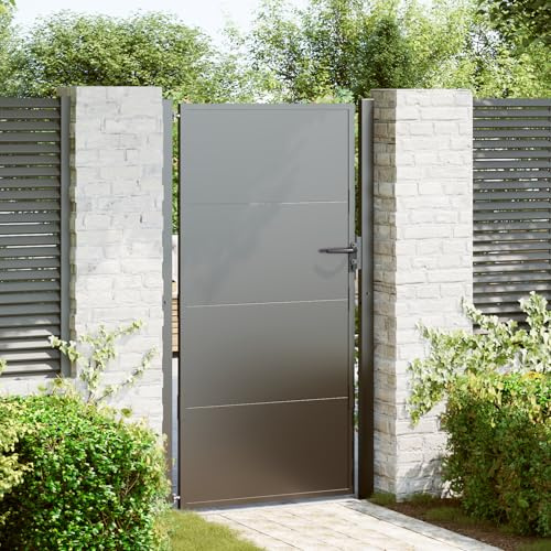 Gecheer Gartentor Schwarz 100 x 200 cm Pulverbeschichteter Stahl Gartentür Sicherheitszauntor für Gartenzaun Hoftor Einfahrt Grundstückssicherung
