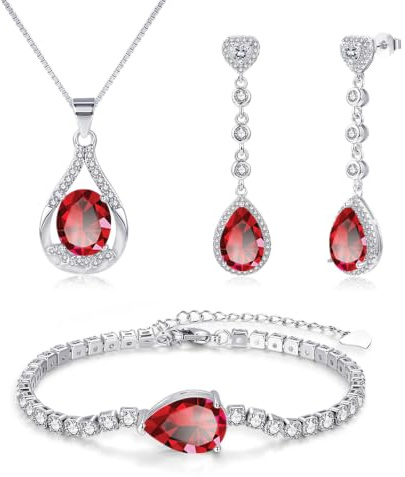 Zecimi Schmuck Set Damen, Tropfen Silber Ohrhänger & Halskette & Armband | Schmuckset mit Farbig Zirkonia Kristall, 925 Sterling Silber Hypoallergen Brautschmuck für Damen, Modeschmuck für Frau