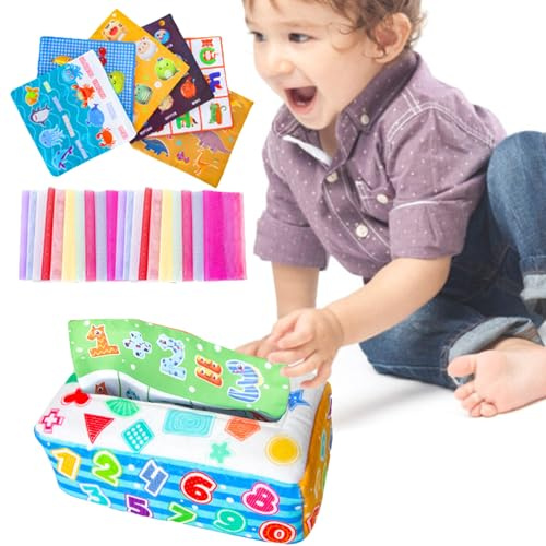 GkgWuxf Giocattolo della scatola dei, giocattolo per e bambini, scatola morbida per sciarpa colorata, giocattoli educativi, giocattoli stropicciati per 3 6 9 12 bambini
