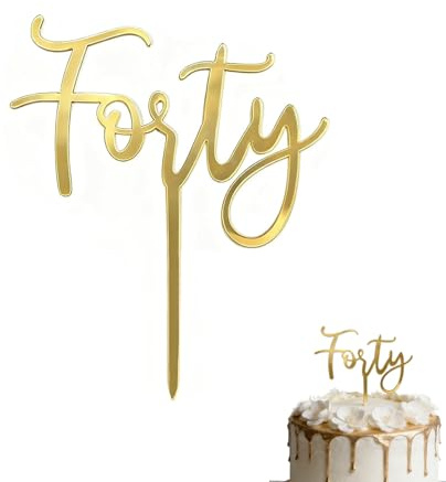 40th Birthday Cake Topper – Gold Acrylic Forty Cake Topper, 13×10 cm Birthday Cake Sign – Elegant Cake Decoration for 40 Birthday Party Supplies, Dessert Tables, Home Celebrations