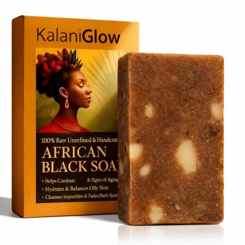Kalani Glow African Black Soap– Raw African Black Soap Bar Moroccan Blacks Soaps Hydrates Dry Skin for All Skin Types, Supports a More Even-Looking Skin Tone for Face & Body Wash