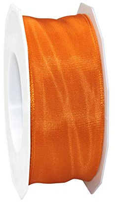 PRÄSENT Lyon Band mit Drahtkante orange, 25 m Dekoband zum Verzieren & Basteln, 40 mm Breite, leicht biegsames Schleifenband, für Festliche Dekos zu besonderen Anlässen