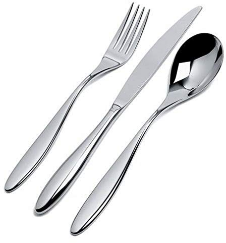 Alessi SG38S5M Mami Besteckgarnitur bestehend aus einem Tafellöffel, einer Tafelgabel, einem Tafelmesser, Zylinderblock, einer Dessertgabel, einem Teelöffel - Edelstahl 18/10 glänzend poliert