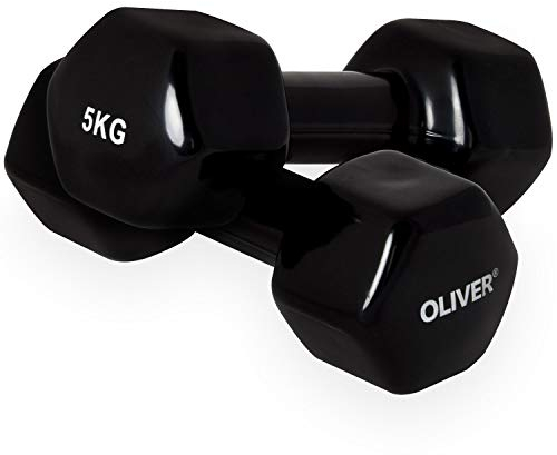 Oliver – Vinyl Kurzhanteln Set 2 x 5kg Schwarz – Hantelset für Männer & Frauen – Hanteln Gusseisen mit griffigem Vinylüberzug – Für Gymnastik, Aerobic, Fitness- & Krafttraining im Studio oder zu Hause