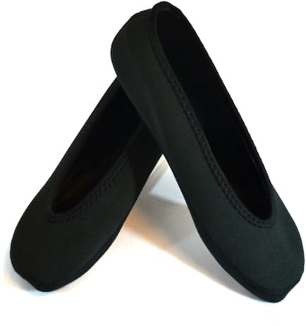Nufoot Ballet Flats: Women's House Slippers for Indoor Use, Neoprene Socks with Slip-Resistant Soles, Wear as Yoga or Pilates Shoes, Black, Large