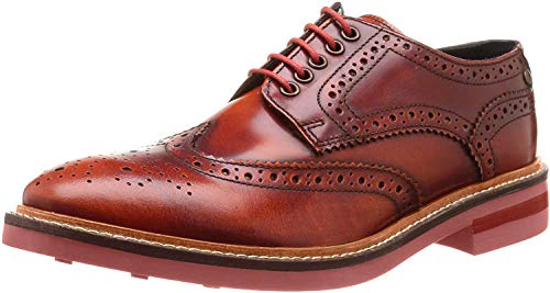 Base London Woburn Hi Shine svarta brogue skor för män, Brun, 38.5 EU