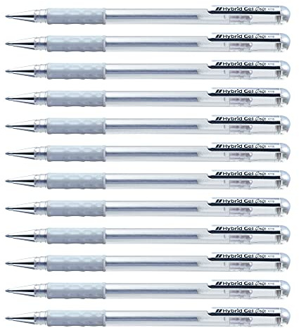 Pentel K118-Z Hybrid Gel Metallic Grip Tintenroller mit pigmentierter Tinte, 12-er Packung, silber