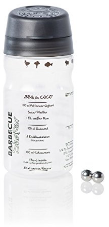 Grillsoßen-Shaker (325ml) fürs Selbermachen frischer BBQ-Saucen 5 aufgedruckte Rezepte Verschließbar zum Mitnehmen zu Picknick, Grillplatz, BBQ-Party (Schwarz)