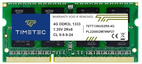 Timetec 4GB DDR3/DDR3L 1333MHz PC3-10600 Non-ECC Unbuffered 1.35V CL9 2Rx8 Dual Rank 204 Pin SODIMM Laptop PC Memoria RAM Módulo Actualización