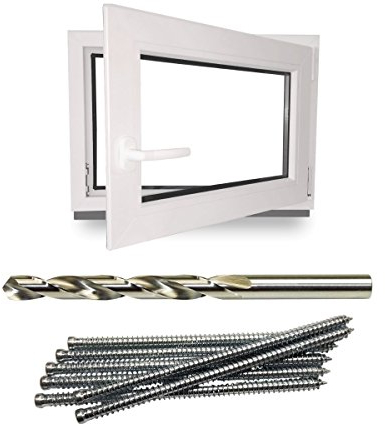 Kellerfenster - Kunststoff - Fenster - weiß - BxH: 90x40cm - BxH: 900x400 mm - Links + Schrauben + Bohrer