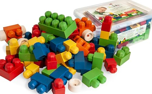Anbac Toys - Antibakterielle Bausteine für Kinder im Set mit 95 Teilen, Bauklötze für Kinder ab 1 Jahr, Konstruktionsspielzeug in praktischer Aufbewahrungsbox