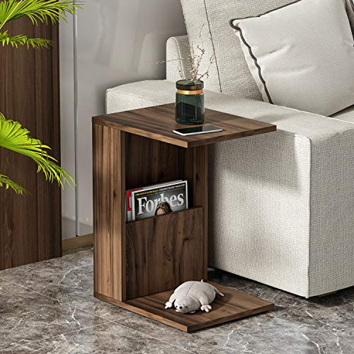 Homidea Jour Meuble table basse de salon en bois avec roulettes – Moderne, design à la mode avec étagère noyer