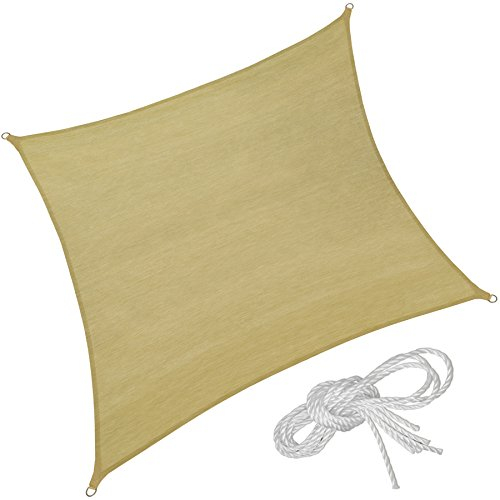 TecTake® Tenda a Vela Ombreggiante Quadrata in Polietilene, Protezione dai Raggi UV, Vela da Sole Ombreggiante con Set Funi di Tensione - Beige, Quadrato, 3 m