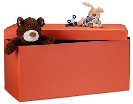 Relaxdays Faltbare Sitzbank 38 x 76 x 38 cm HxBxT, orange | 2-Sitzer m. Stauraum, Kunstleder Sitzhocker 300 kg belastbar