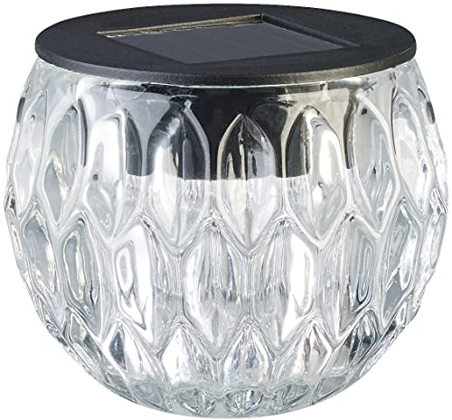 Lunartec Solar Beleuchtung: Solar-LED-Windlicht Liora, mit tollem Lichtmuster, Glas, IP44, Ø 8 cm (Tischlaterne, LED Grablampe, Deko)