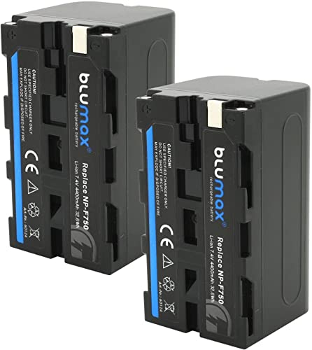 2X Blumax Akku kompatibel mit Sony NP-F750 / NP-F550 / NP-F970 / NP-F960 / NP-F570 | 4400mAh - (Blackmagic NP-F570) - auch für Diverse Blitzgeräte Videoleuchten Fieldmonitore