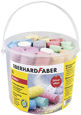 EBERHARD FABER 526520 - Straßenkreide Glitzer 20er Eimer, 6 leuchtenden Farben Straßenmalkreide mit Glitzereffekt