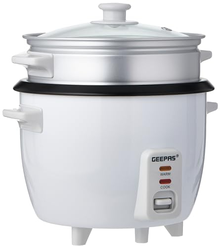 Geepas 450W Rice Cooker & Steamer with Keep Warm Function, 1L | Automatic Cooking, Non-Stick Inner Pot | Make Rice & Steam HealthyVegetabl es | Includes Measuring Cup, Spatula & Detachable Power Cord
