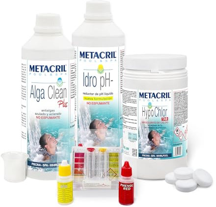 Metacril Starter Kit Hypo Chlor, Trattamento a Base di Calcio Ipoclorito, per Piscina e Spa Idromassaggio di Tutte le Marche, Dimensioni e Modelli