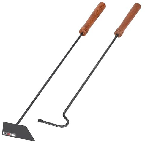 KOTARBAU® 2 Pezzi - Coppia Attrezzi Camino - Grattacenere per Cenere con Manico in Legno - Attizzatoio per Camino - Acciaio e Legno - Sicurezza - Funzionale