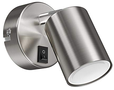 ledscom.de Spot mural WAIKA, à une flamme, avec interrupteur, GU10, chrome mat, ampoule LED GU10 incluse (blanc, 6,74W, 630lm, 100°)