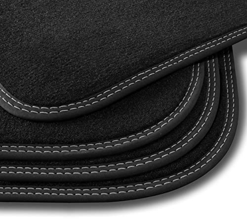 Bär-AfC Auto Fußmatten Premium passend für Toyota Aygo 2005-2012, Autoteppiche Velours Schwarz, Nubuk Band Schwarz, Doppelnaht Silber + Silber, Set 4-teilig, TY03848